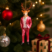 13cm festive Mr. Reindeer Christmas figurine with holiday outfit, perfect for tabletop or shelf decoration