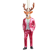 13cm festive Mr. Reindeer Christmas figurine with holiday outfit, perfect for tabletop or shelf decoration