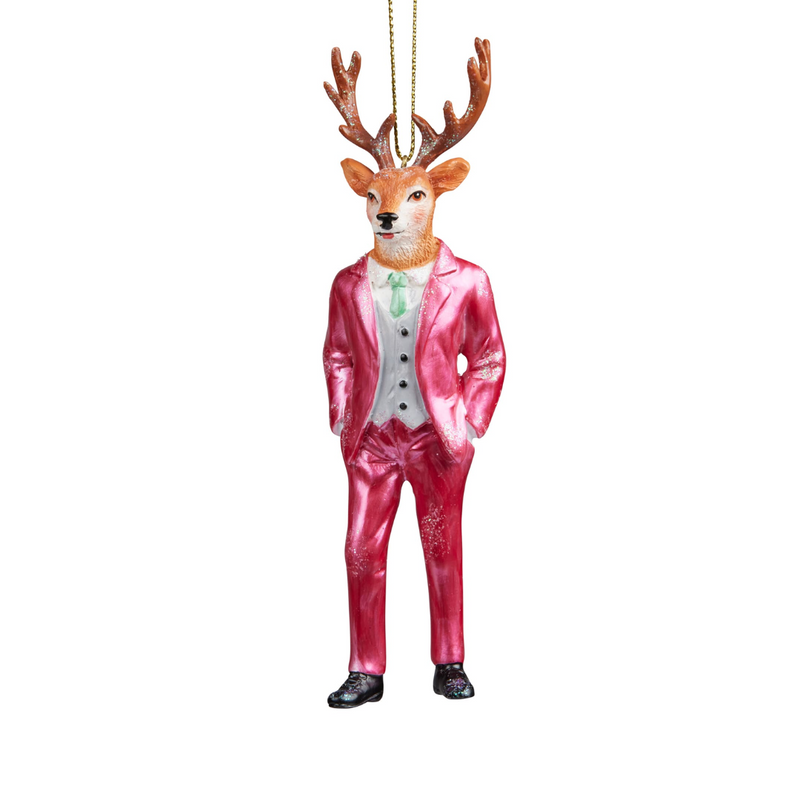 13cm festive Mr. Reindeer Christmas figurine with holiday outfit, perfect for tabletop or shelf decoration