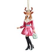 13cm Mrs. Reindeer Christmas figurine in festive dress, ideal for holiday shelf or tabletop decoration