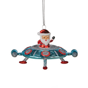 11cm Christmas decoration of Santa Claus in a spaceship, fun and festive holiday ornament with space-themed design