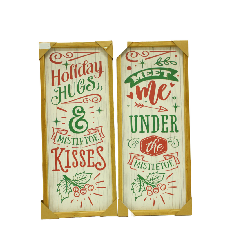 Ronis Christmas Decoration Wooden Signs Mistletoe Hugs Assorted