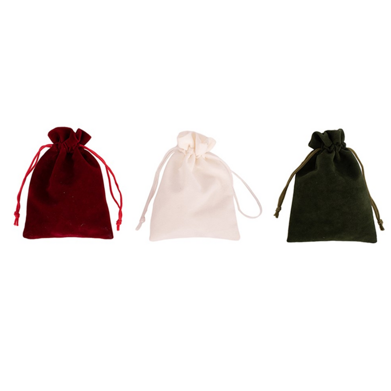 3-pack assorted Christmas drawstring gift bags, 9x12cm, festive mini fabric bags