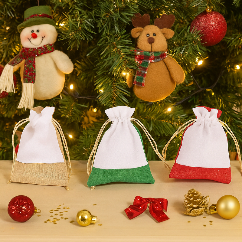 2-pack Christmas drawstring gift bags, assorted festive designs, 13x18cm