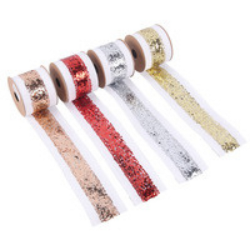 Ronis Christmas Faux Linen and Sequin Ribbon 6.3cmx5m Assorted