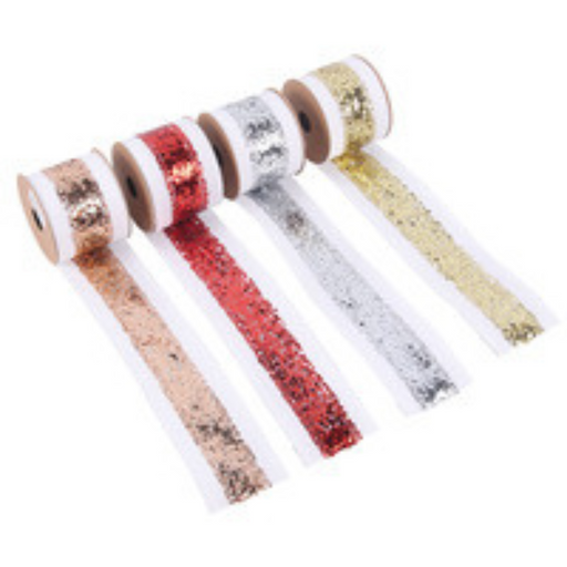 Ronis Christmas Faux Linen and Sequin Ribbon 6.3cmx5m Assorted