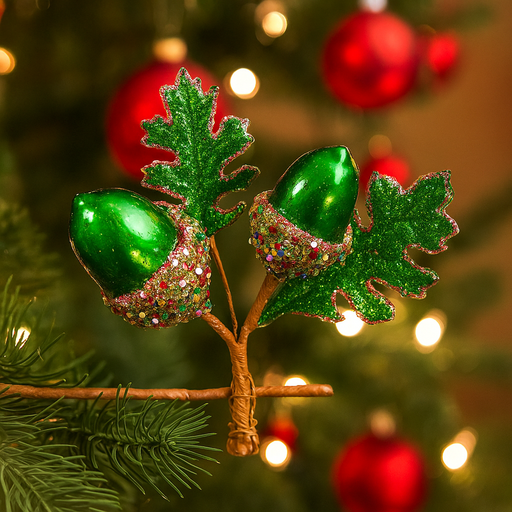 21cm green Christmas flower with acorn accents and clip-on attachment