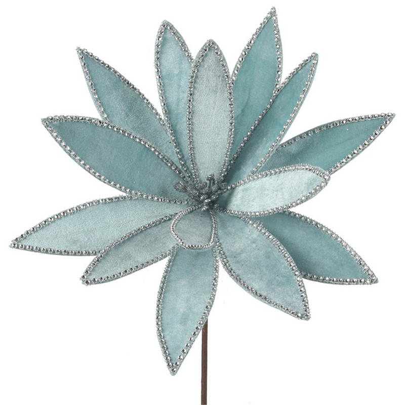 Ronis Christmas Flower Pale Blue Poinsettia With Diamante Detail D34Cm With 50cm Stem
