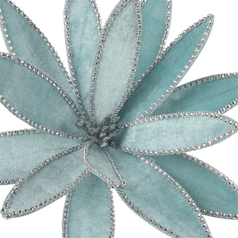 Ronis Christmas Flower Pale Blue Poinsettia With Diamante Detail D34Cm With 50cm Stem