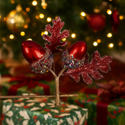 21cm red Christmas flower with acorn accents and clip-on backing – thumbnail