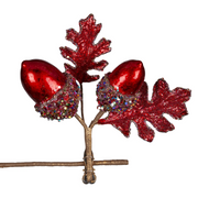 21cm red Christmas flower with acorn accents and clip-on backing – thumbnail
