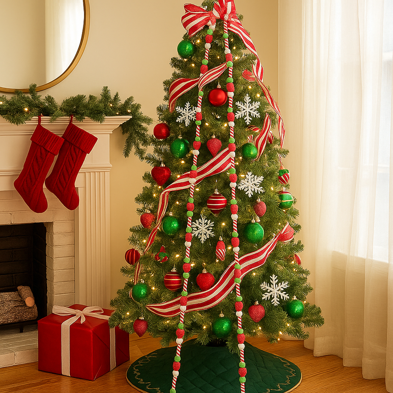 Christmas garland with frosted candy shapes in assorted designs, 122cm long