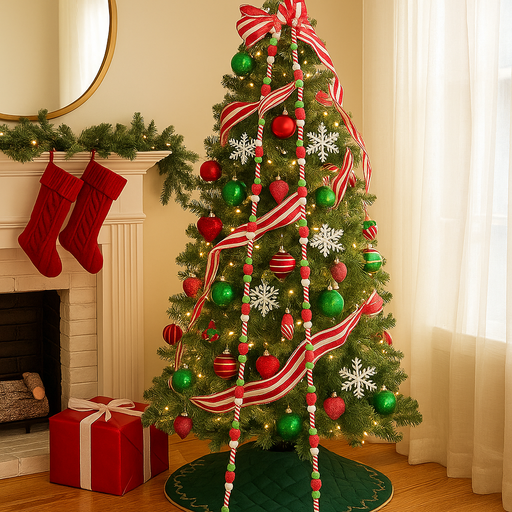 Christmas garland with frosted candy shapes in assorted designs, 122cm long