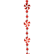 180cm Christmas garland with candycane, lollipop, and bauble decorations in red and white