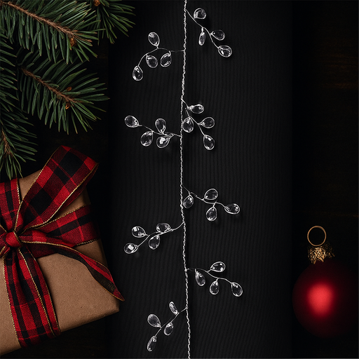 Crystal garland 100cm with clear beads on flexible wire, ideal for elegant Christmas decorating