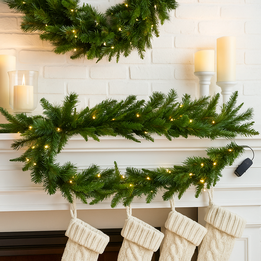 2.7m Emerald Angel Christmas garland pre-lit with 100 warm white LED lights