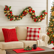 185cm Christmas garland with festive flowers, greenery, and decorative accents for holiday decorating