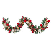 185cm Christmas garland with festive flowers, greenery, and decorative accents for holiday decorating