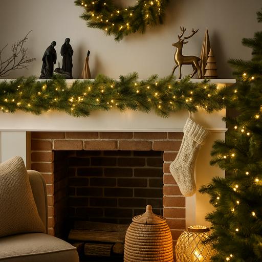 2.7m Green Hill Christmas garland with 170 tips and 400 warm white cluster LEDs – pre-lit holiday garland for mantels and staircases