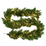 2.7m Green Hill Christmas garland with 170 tips and 400 warm white cluster LEDs – pre-lit holiday garland for mantels and staircases