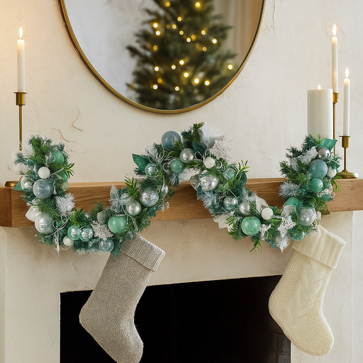 185cm long mint green luxe Christmas garland with full foliage for festive decorating