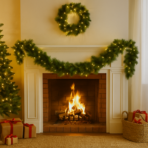 270cm pre-lit Christmas garland with realistic Scots pine greenery and warm white lights