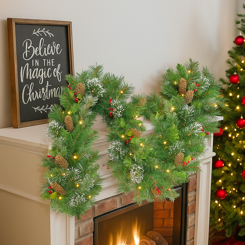 Christmas garland with frosted candy shapes in assorted designs, 122cm long