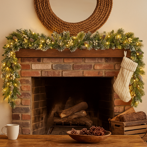 274cm battery-operated Bryson Pine Christmas garland with warm LED lights