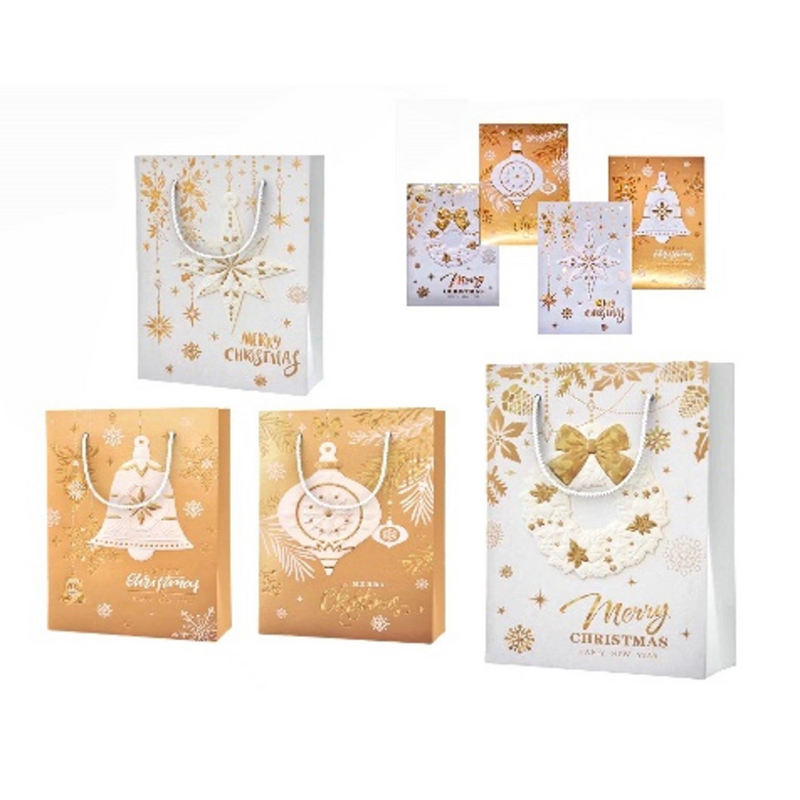 Ronis Christmas Gift Bag 3D Golden White Foil 23x17.7x10cm Large Assorted