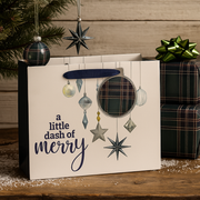 Horizontal medium Christmas gift bag with “A Little Dash of Merry” festive design, 22x9.8xH17.8cm