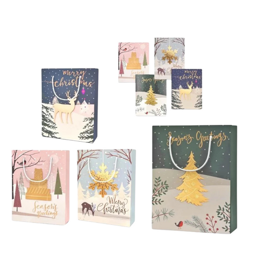Ronis Christmas Gift Bag A Snowy Forest Foiled 3D Medium Assorted