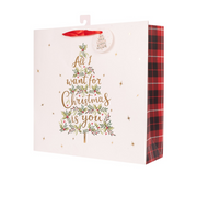 Large square Christmas gift bag with 'All I Want For Christmas Is You' text, 25x25x10cm – thumbnail