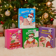 Large Bad Santa Christmas gift bag with assorted cheeky holiday designs and ribbon handles – 32x26x12cm