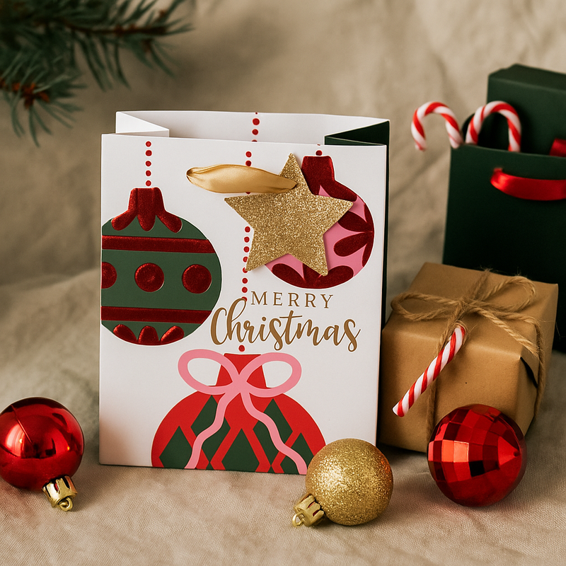 Small Christmas Gift Bag with Bauble Design – 11.1x13.7x6.2cm
