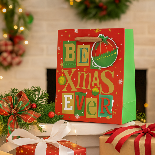 Set of 2 small Christmas gift bags with 'Best Christmas Ever' design – 11.1x13.7x6.2cm