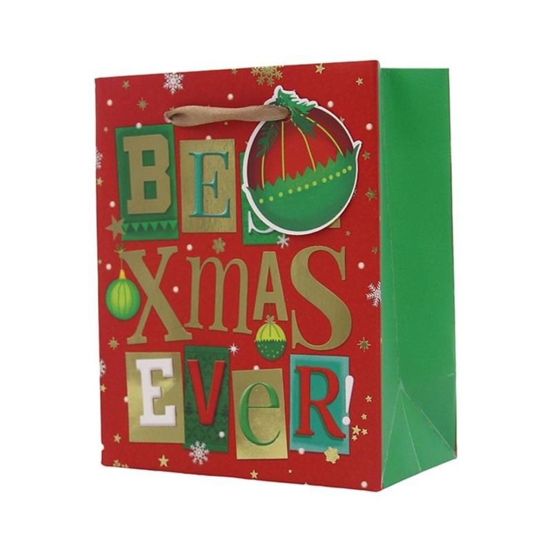 Set of 2 small Christmas gift bags with 'Best Christmas Ever' design – 11.1x13.7x6.2cm