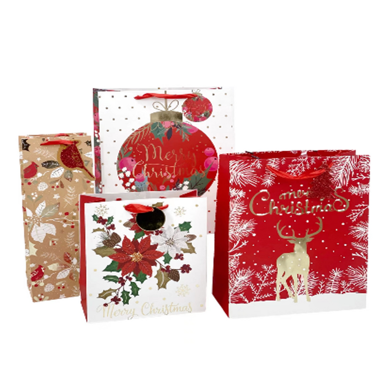 Ronis Christmas Gift Bag Charming Foil 32x26x12cm Large 4 Asstd