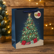 Large Christmas gift bag with traditional Christmas tree design, made from FSC Mix paper and ribbon handles