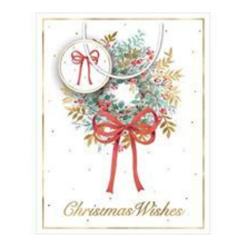 Jumbo Christmas gift bag with traditional wreath design, FSC Mix paper and ribbon handles