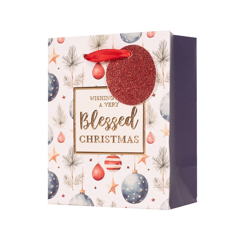 Medium Embossed Christmas Gift Bag – 17.8x13.7x6.2cm with Festive Texture