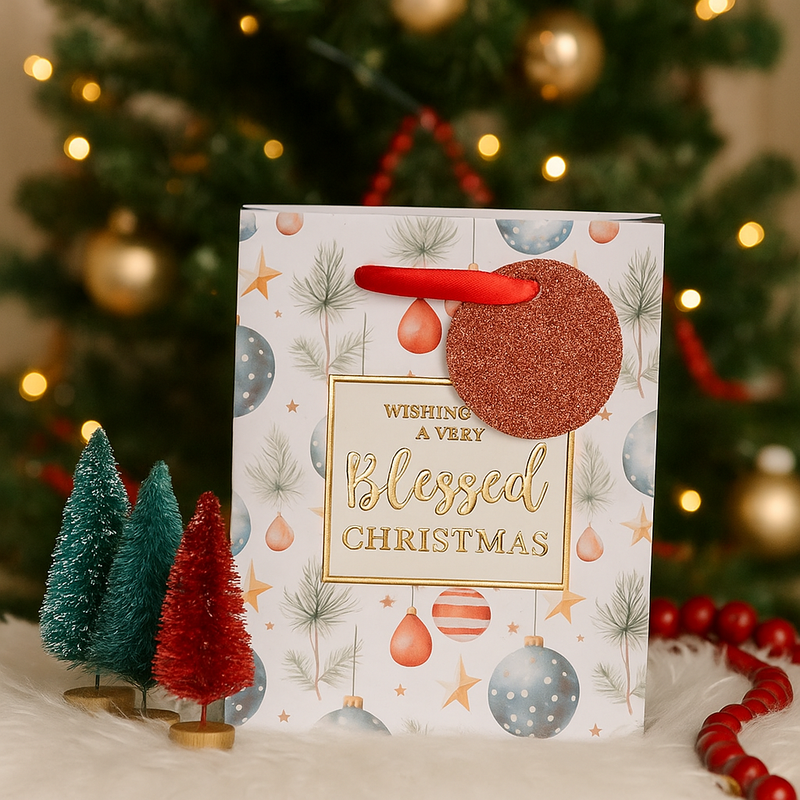 Medium Embossed Christmas Gift Bag – 17.8x13.7x6.2cm with Festive Texture