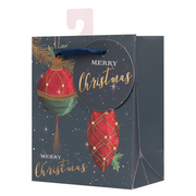 Extra large Christmas gift bag with festive finials ornament design, 30x42x12cm
