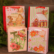 Medium Floral Pink Christmas Gift Bag with Foil and Glitter Accents – Assorted Designs