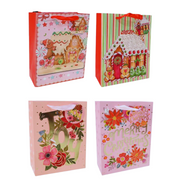 Medium Floral Pink Christmas Gift Bag with Foil and Glitter Accents – Assorted Designs