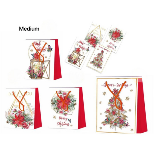 Ronis Christmas Gift Bag Foiled Poinsettia And Pine Medium Assorted