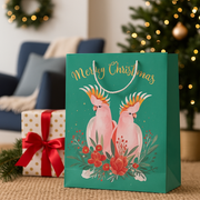 Jumbo Christmas gift bag with festive Galah bird design and rope handles
