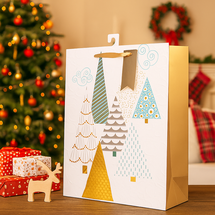 Christmas Gift Bag Geometric Trees Large 26x32x12cm