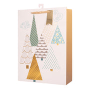 XL Christmas gift bag with geometric tree design, 30x42x12cm, with ribbon handles