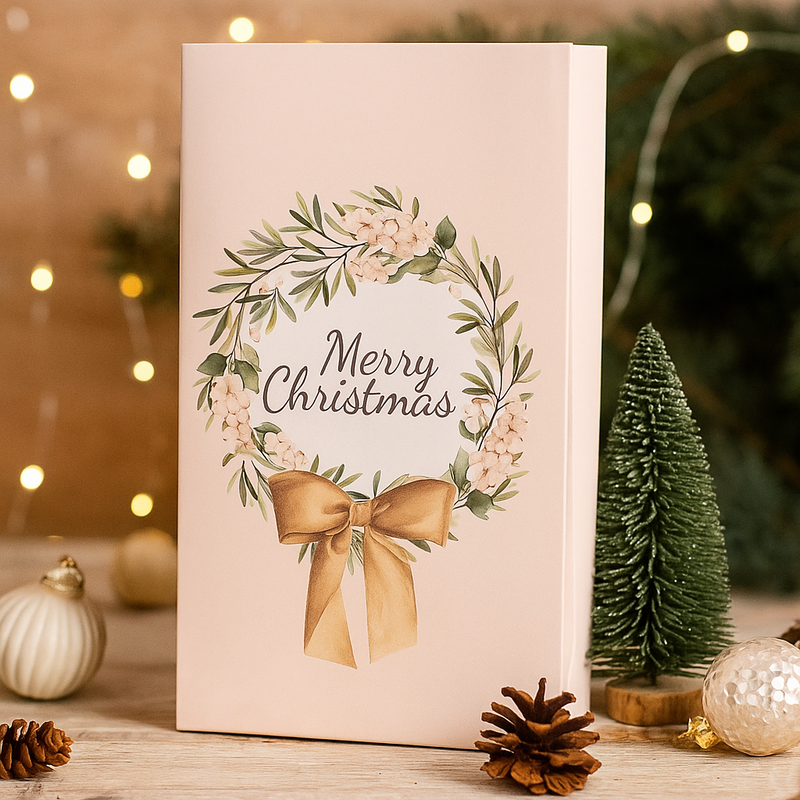 6-pack Christmas candy gift bags with gilded wreath design, 10.5x4.6x18cm