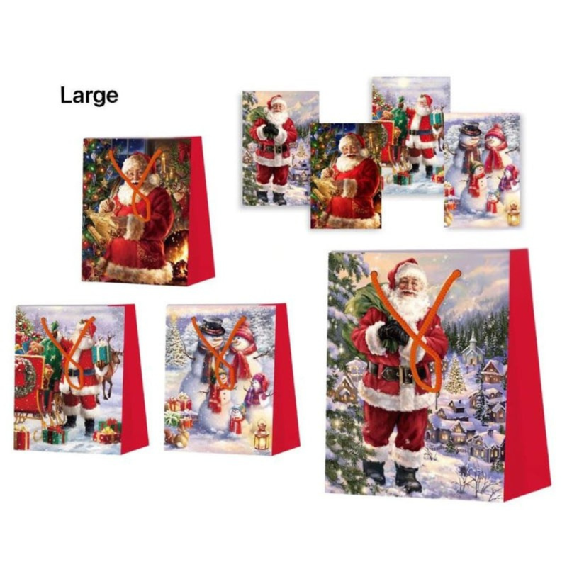 Christmas Gift Bag Glitter Classic Santa Large 4 Asstd
